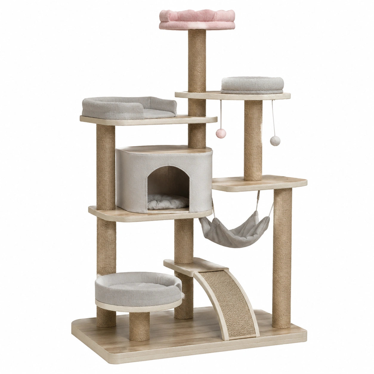 Katzenkratzbaum MDF mit Sisal Beige/Rosa 120x60x150 cm