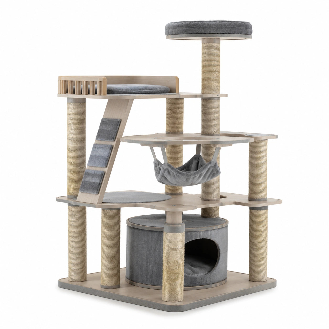 Katzenkratzbaum Sperrholz Sisal Grau Hellbraun 145 cm