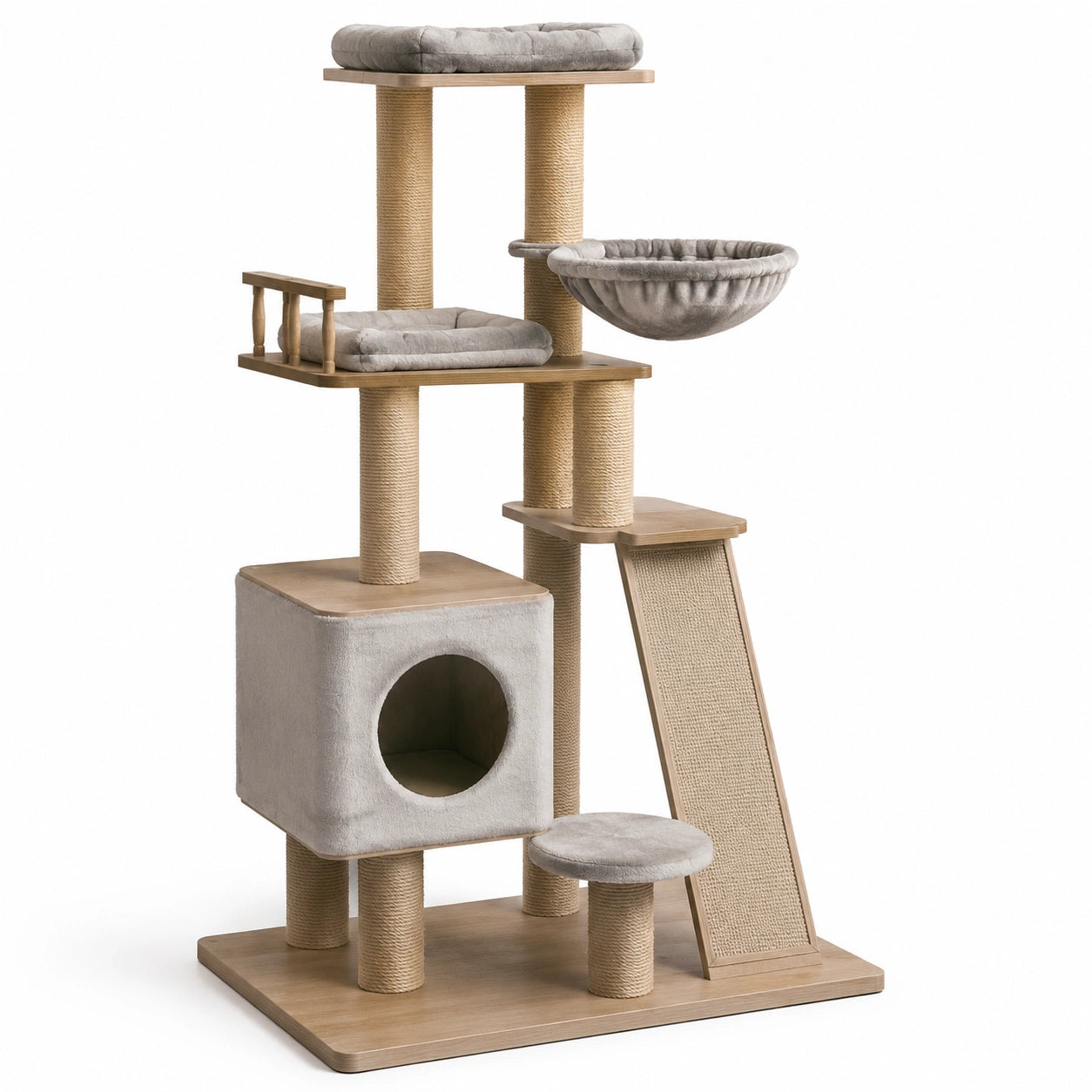 Katzenkratzbaum aus MDF mit Sisal und Plüsch 145cm Beige