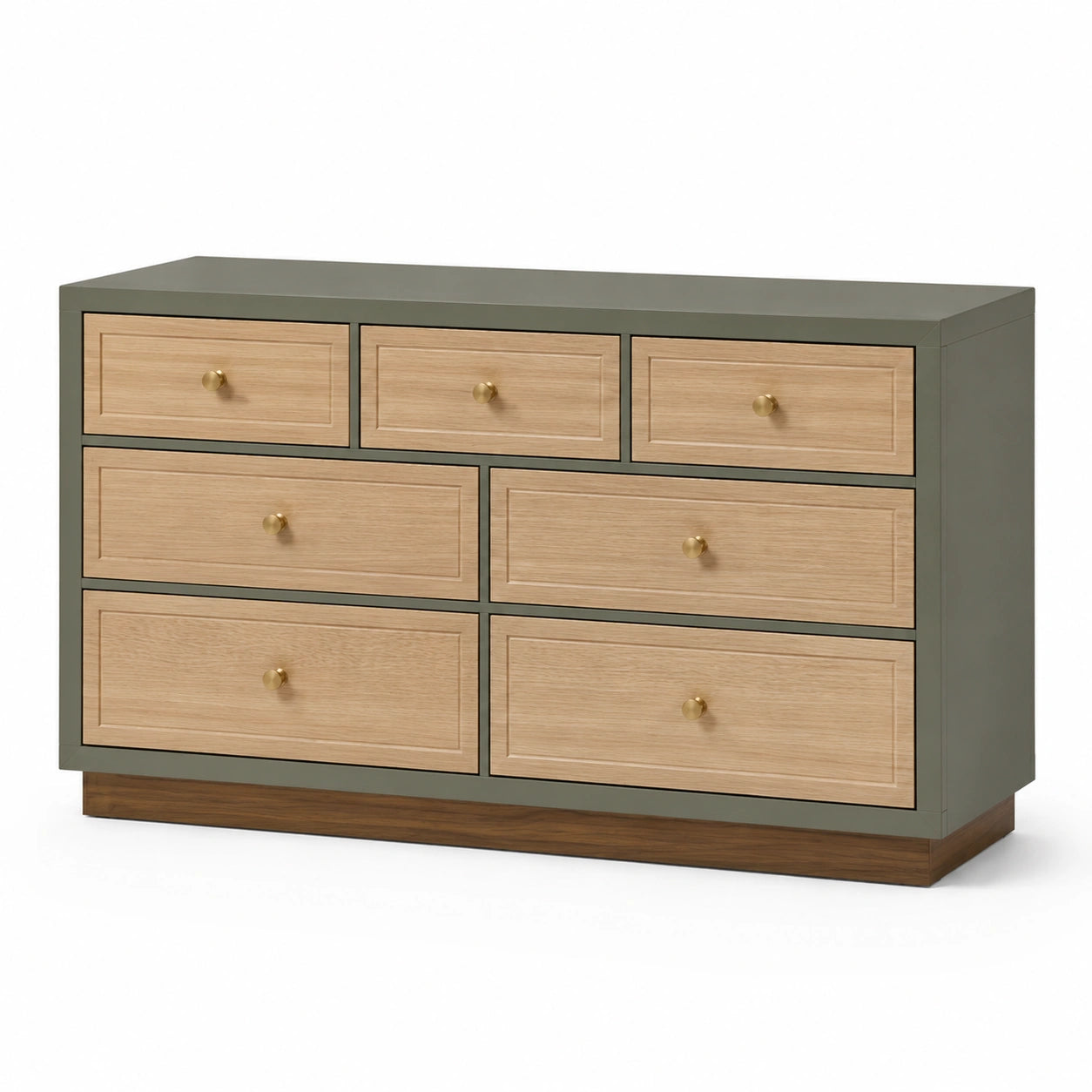 Kommode mit 7 Schubladen aus Eiche und MDF, Eiche/Grün