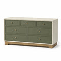 Holz-Kommode mit 7 Schubladen Eichenfurnier Grün/Beige