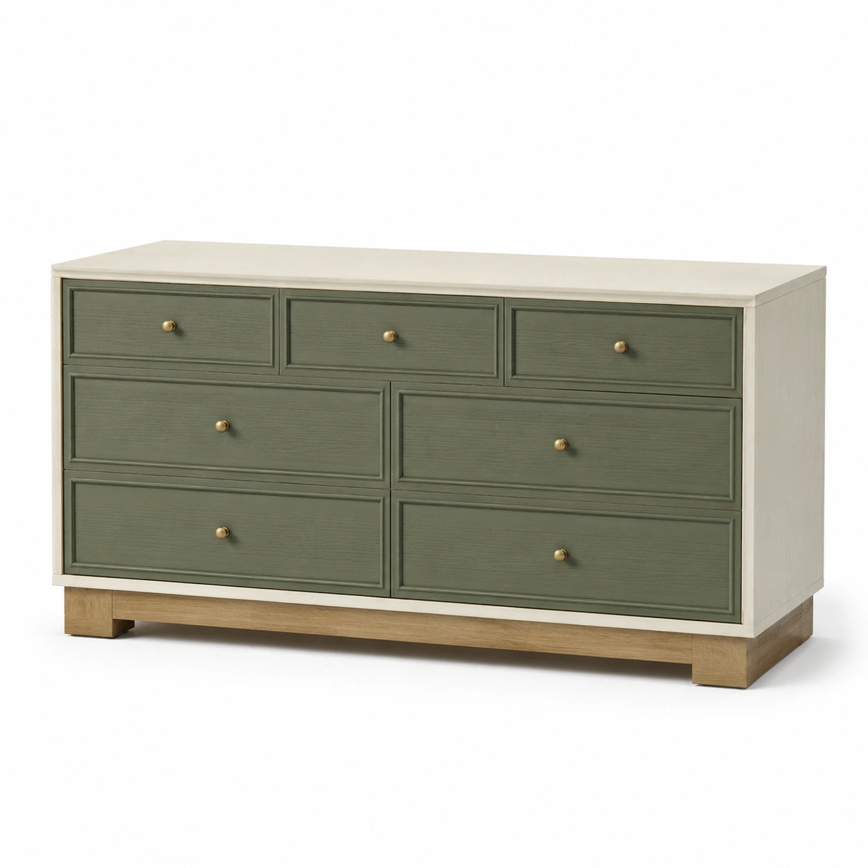 Holz-Kommode mit 7 Schubladen Eichenfurnier Grün/Beige