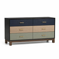 Kommode mit 6 Schubladen aus Holz und Metall, Blau, Beige, Grün
