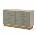 Kommode mit 6 Schubladen MDF Eichenfurnier Metallgriffe Beige/Grün