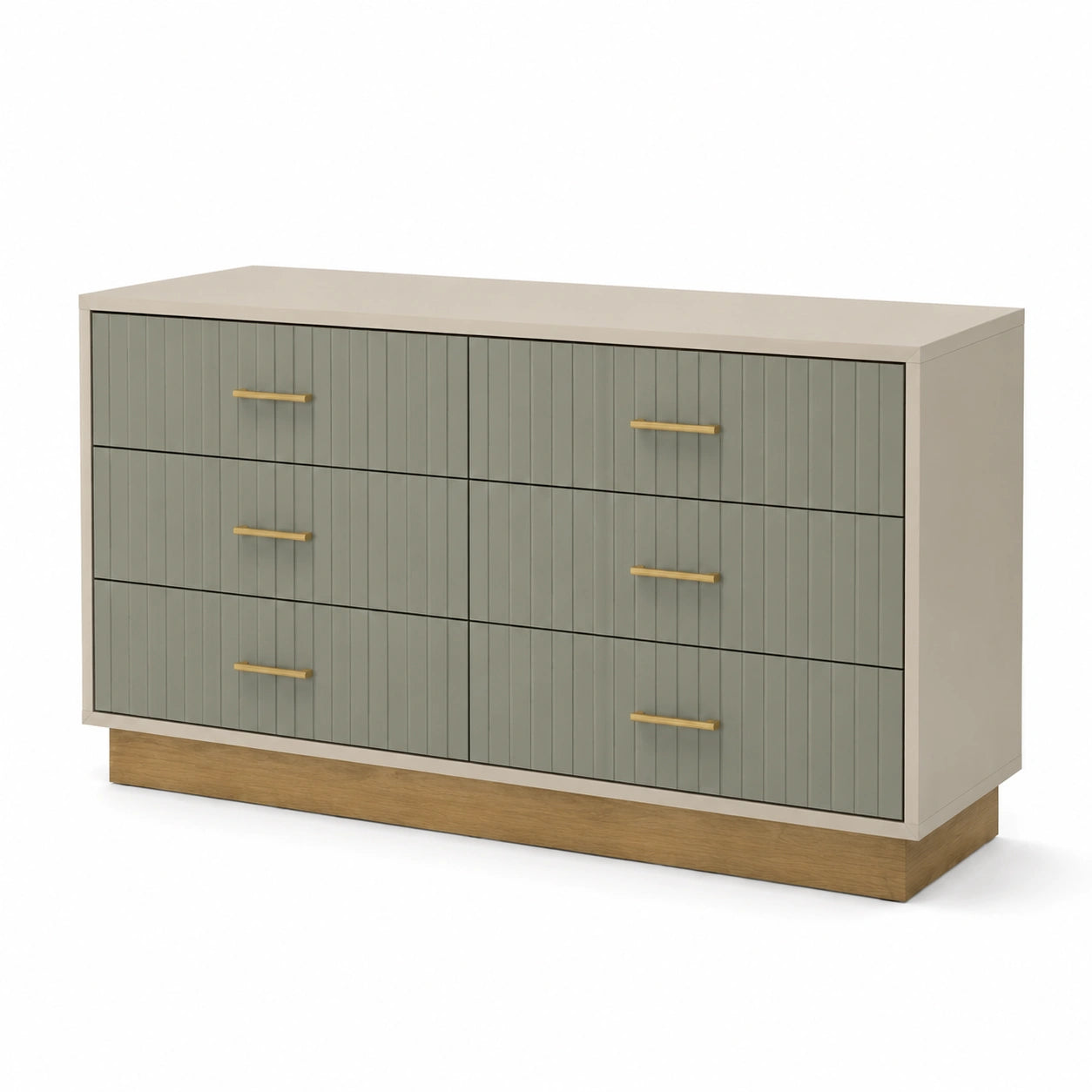 Kommode mit 6 Schubladen MDF Eichenfurnier Metallgriffe Beige/Grün