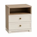 Nachttisch aus Holz mit offenem Fach und 2 Schubladen, Natur/Beige