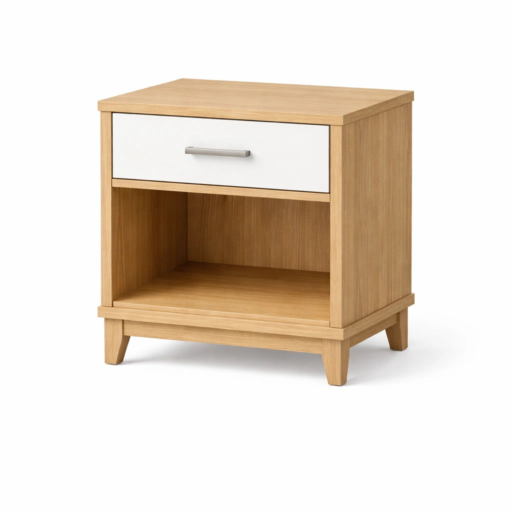Nachttisch Eichenholz Weiß MDF Schublade 54x40x60cm