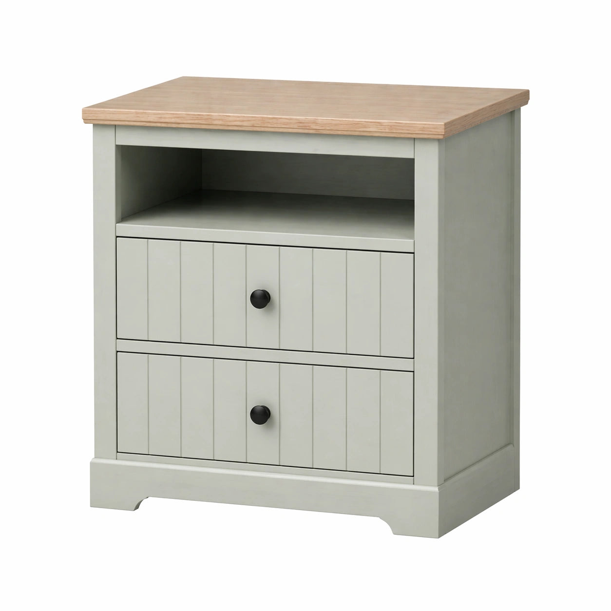MDF Nachttisch mit Schubladen in Grau und Holzoptik 60x45x35cm