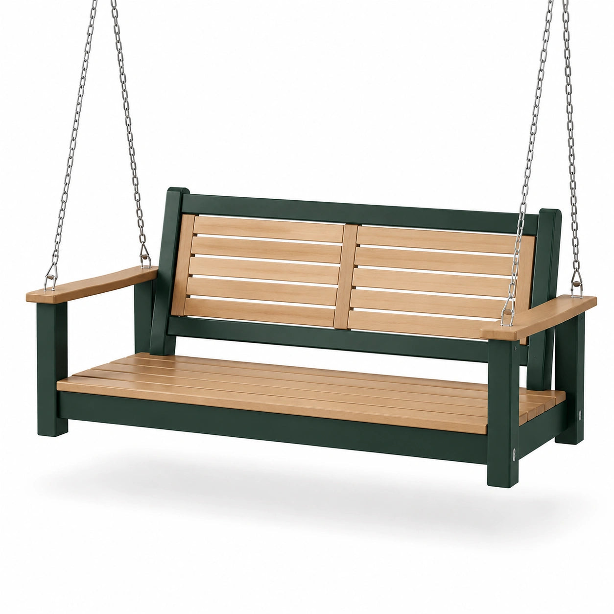 Schaukelbank Kunststoff Holzoptik Stahlrahmen Grün Braun 150 cm