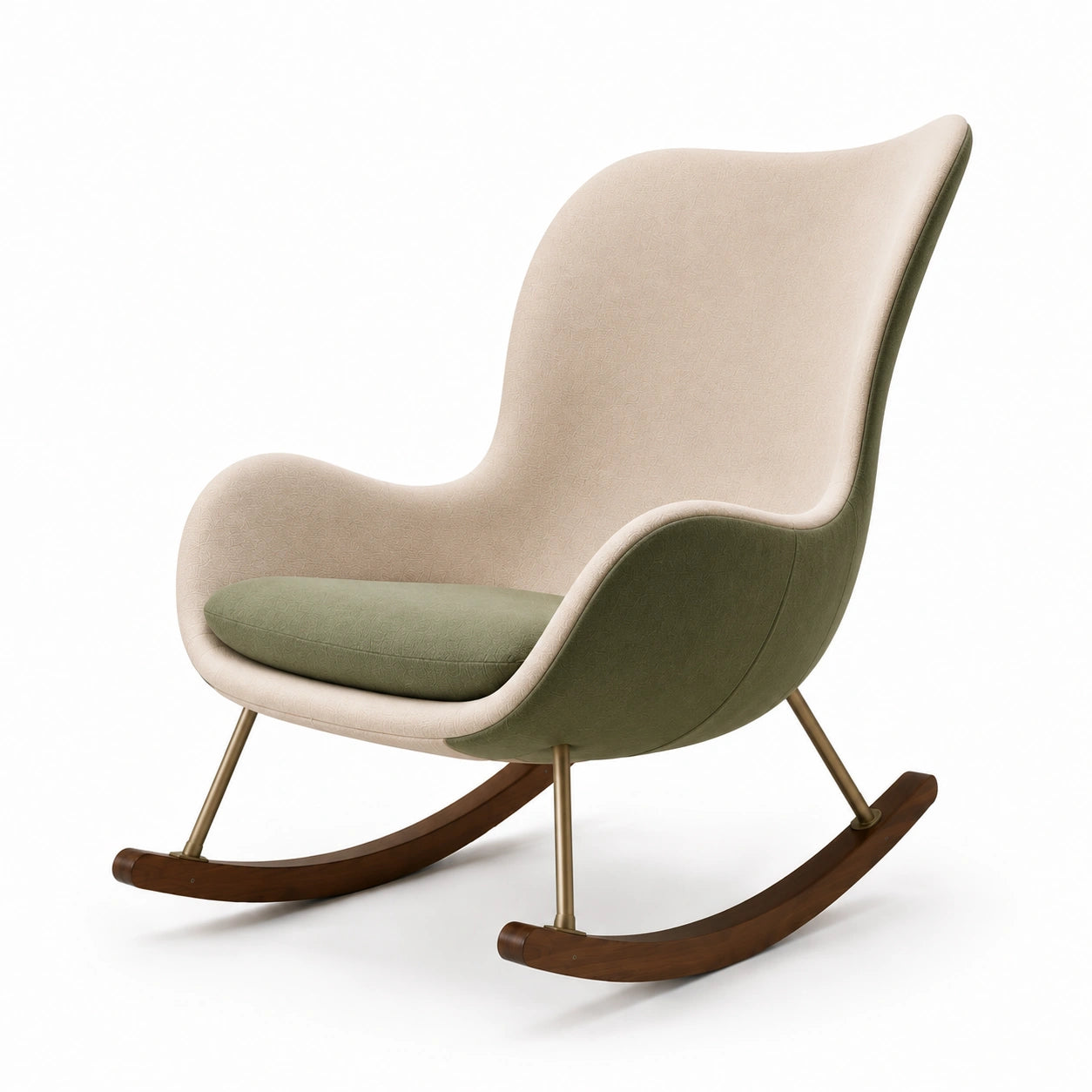Polster-Schaukelstuhl Holzgestell Polyester Beige/Grün