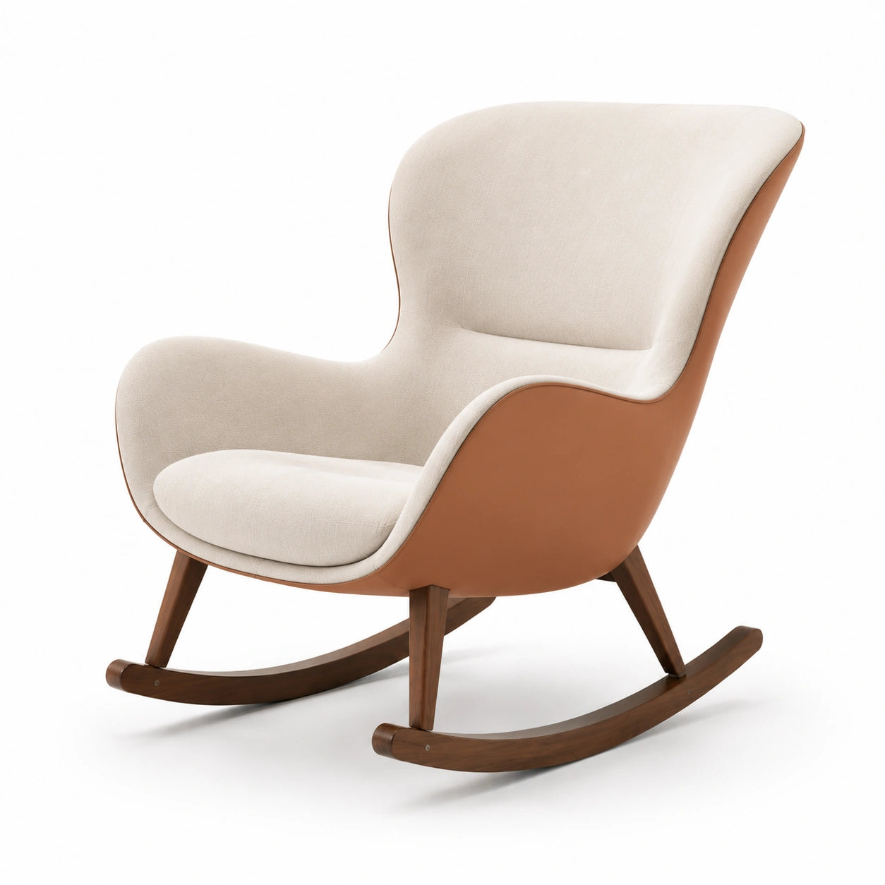 Schaukelstuhl Stoff Beige Leder Holzrahmen