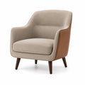 Sessel Leder Stoff Beige Braun Holzbeine