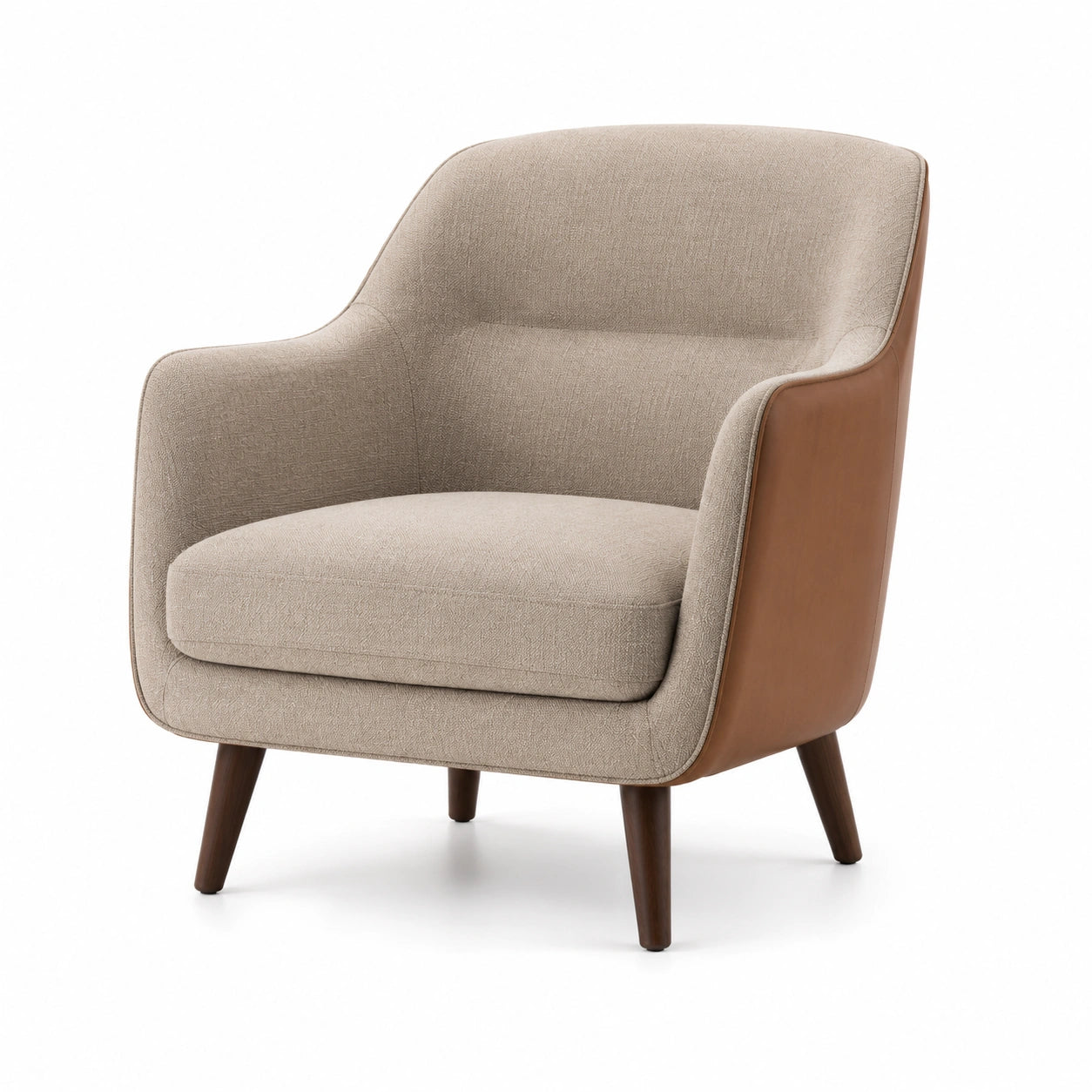 Sessel Leder Stoff Beige Braun Holzbeine