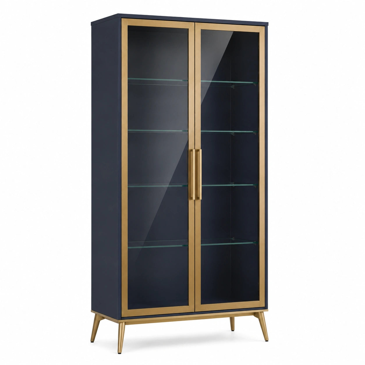 Vitrine aus Edelstahl mit gehärtetem Glas Schwarz/Gold 180x80x40 cm