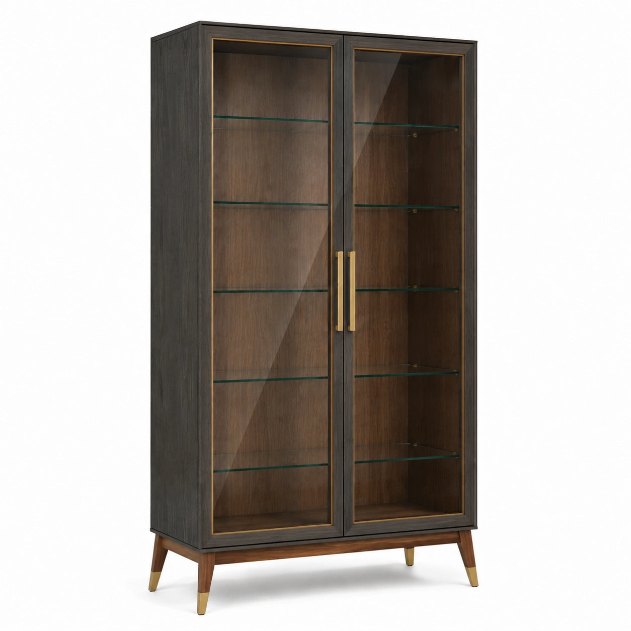 Vitrine mit gehärtetem Glas und Massivholzrahmen