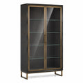 Vitrine aus Eichenholz mit Glas und Metallrahmen Schwarz/Bronze 120x40x200 cm