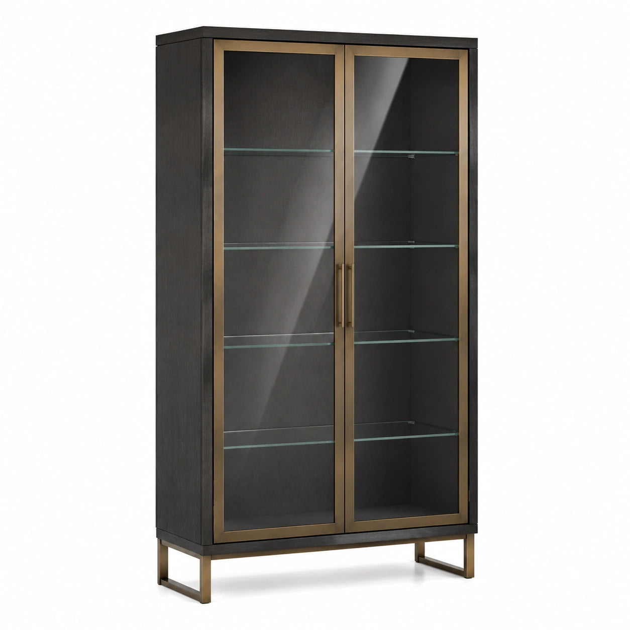 Vitrine aus Eichenholz mit Glas und Metallrahmen Schwarz/Bronze 120x40x200 cm