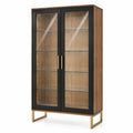 Vitrine Eiche gehärtetes Glas Metall Braun Schwarz 180x80x40cm