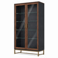 Vitrine mit Glastüren aus Holzrahmen Braun/Schwarz 180cm