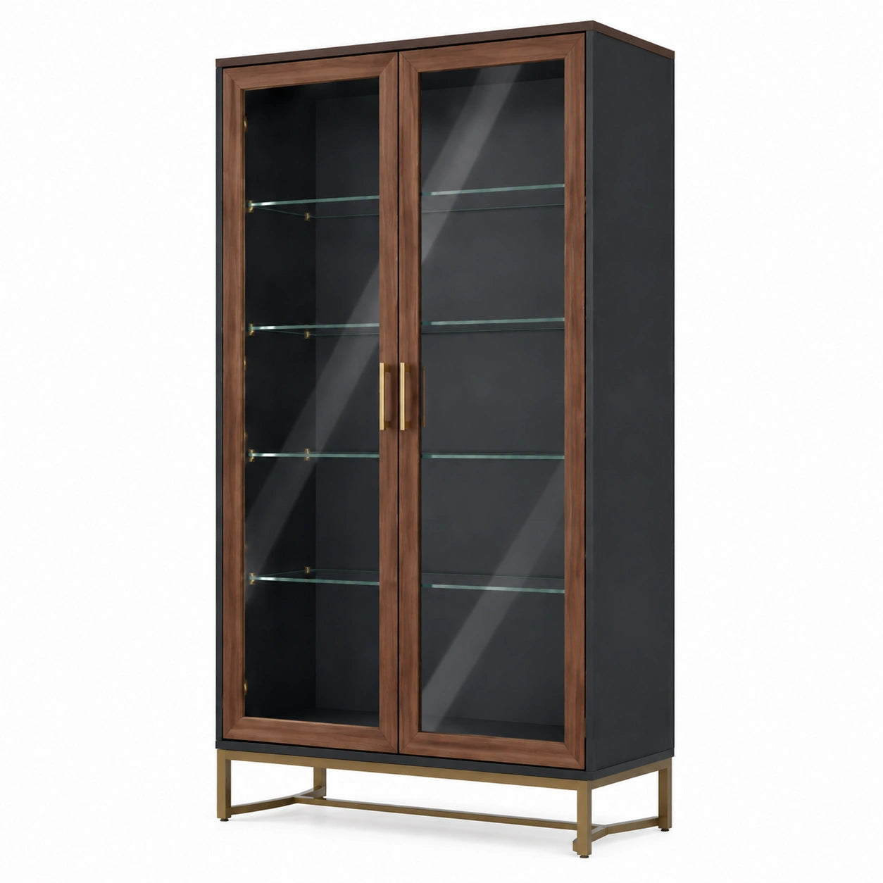 Vitrine mit Glastüren aus Holzrahmen Braun/Schwarz 180cm