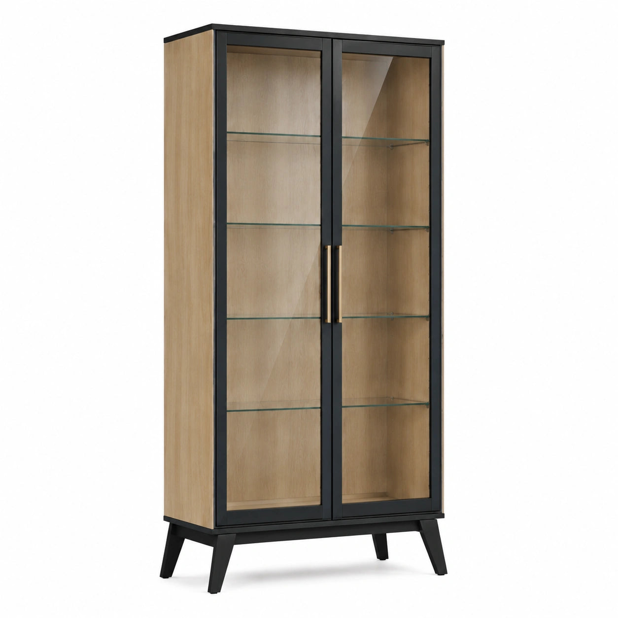 Vitrine Eichenholz Glas Schwarz 180cm