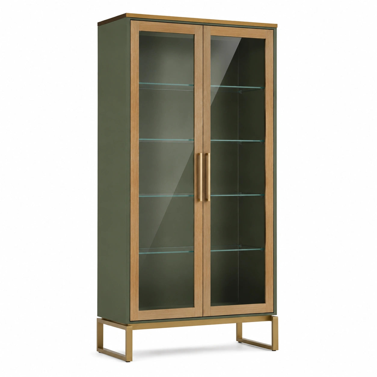Vitrine aus MDF mit Glastüren und Stahlrahmen Grün 180cm
