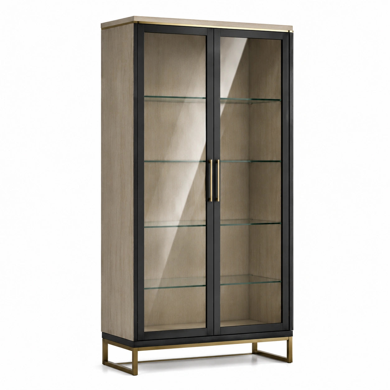 Vitrine mit Glastüren, Metallrahmen Schwarz/Bronze, 180 cm