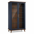 Vitrinenschrank Holz Blau mit Glastüren 180cm