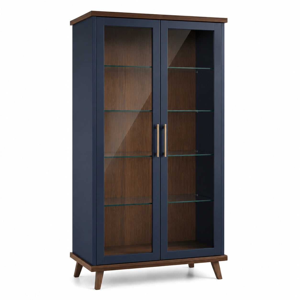 Vitrinenschrank Holz Blau mit Glastüren 180cm