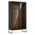 Vitrine Stahl Holzfurnier Glas Schwarz 180cm x 90cm x 40cm