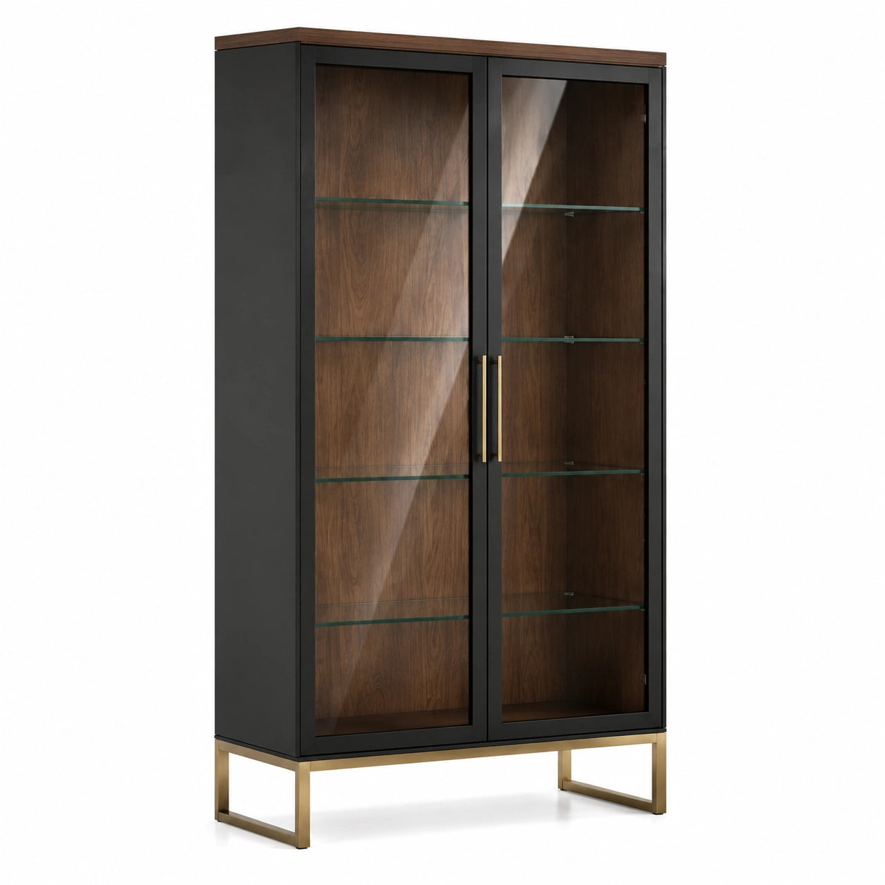 Vitrine Stahl Holzfurnier Glas Schwarz 180cm x 90cm x 40cm