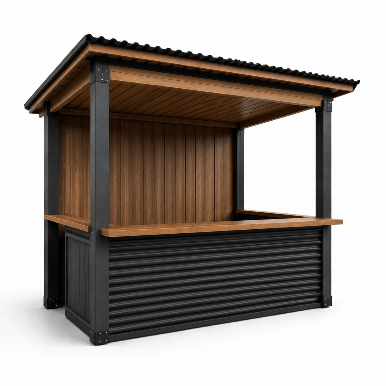 Pavillon aus Holz und Stahl in Schwarz/Braun
