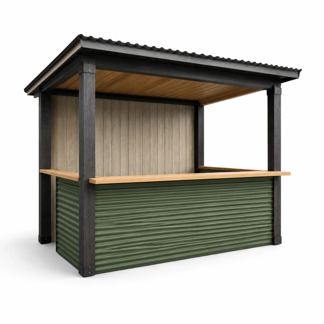 Gartenbar Holz Stahl Rahmen Polycarbonatdach Grün