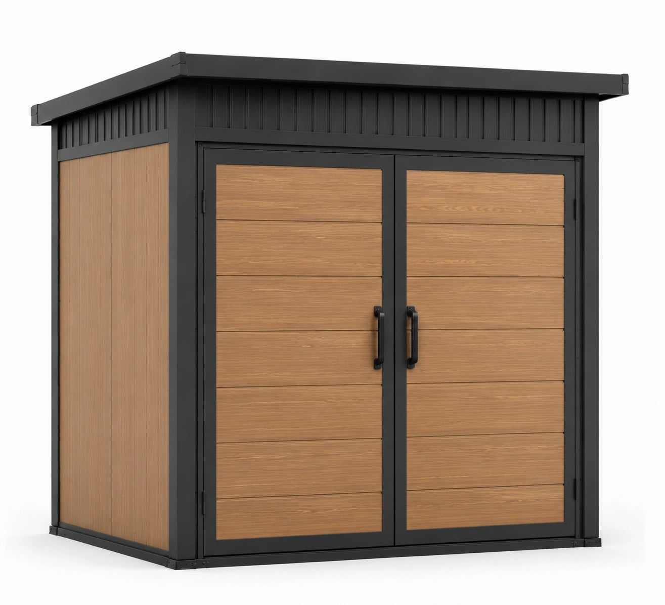 Metall-Gartenschuppen mit Holzoptik, Doppelwandig, Braun/Schwarz, 200x180x210 cm