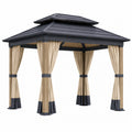 Holzpavillon mit Aluminiumdach und Polyester-Vorhängen 300x400cm Beige/Schwarz