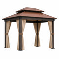 Gartenpavillon Stahlrahmen Polyester Vorhänge Braunes Dach 300x300x260cm