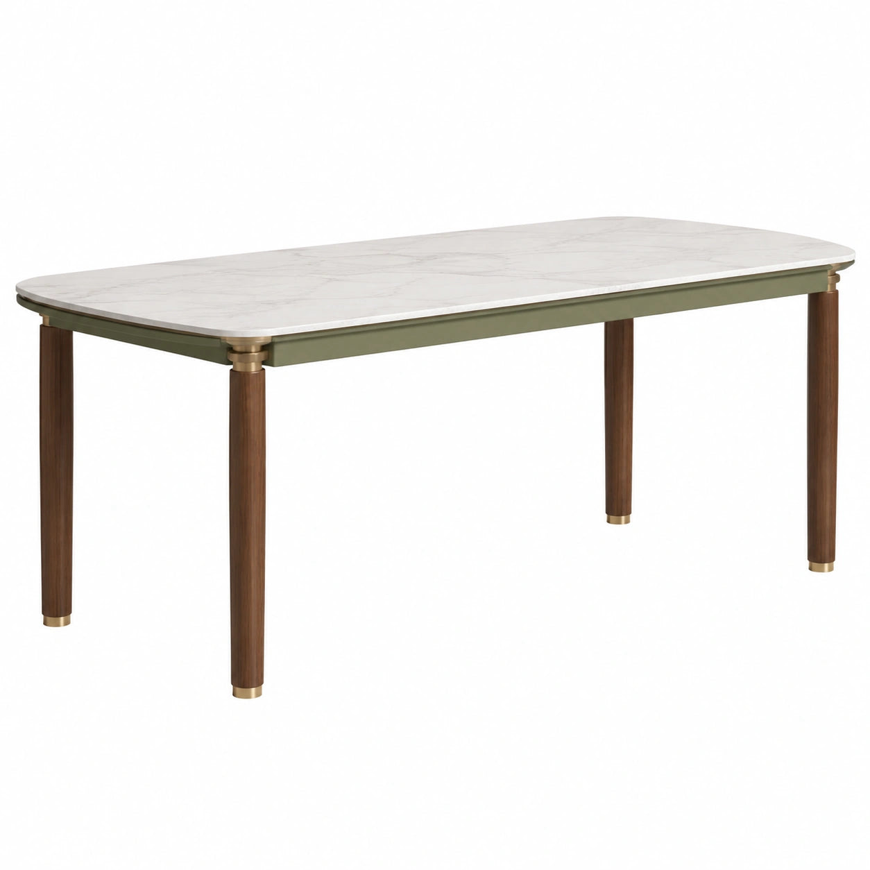 Rechteckiger Esstisch mit Tischplatte aus Marmoroptik und Walnussholzbeinen 200x90x75 cm