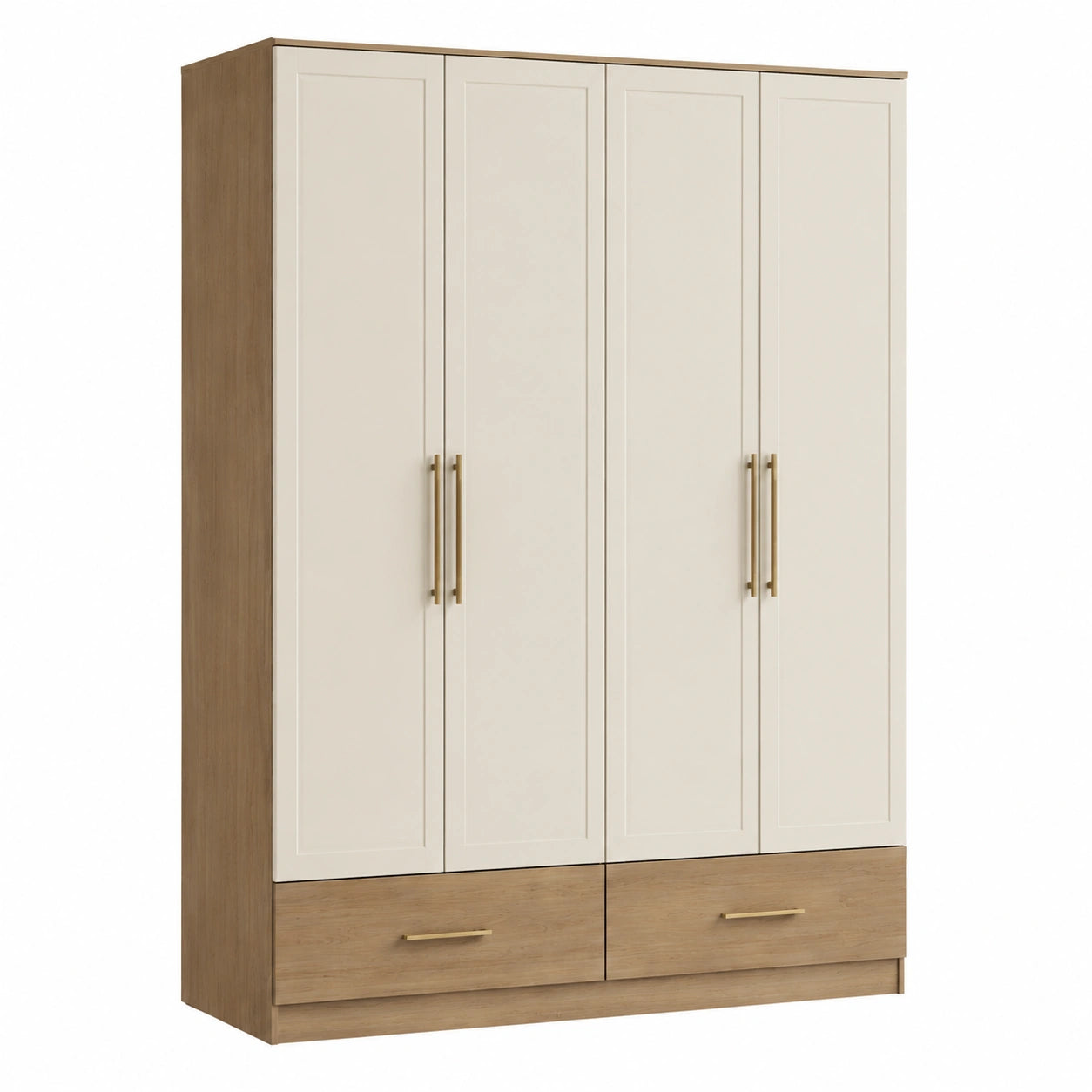Kleiderschrank 4-türig mit Schubladen MDF Weiß/Eiche 180cm