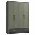 Kleiderschrank 4-türig mit Schubladen Olivgrün/Anthrazitgrau MDF-Holz