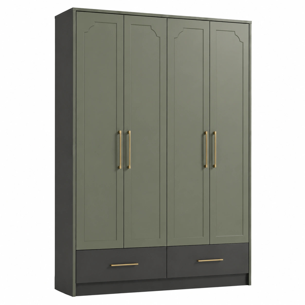 Kleiderschrank 4-türig mit Schubladen Olivgrün/Anthrazitgrau MDF-Holz