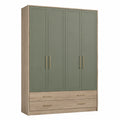 Kleiderschrank mit 4 Türen und 2 Schubladen aus Holz Grün/Beige