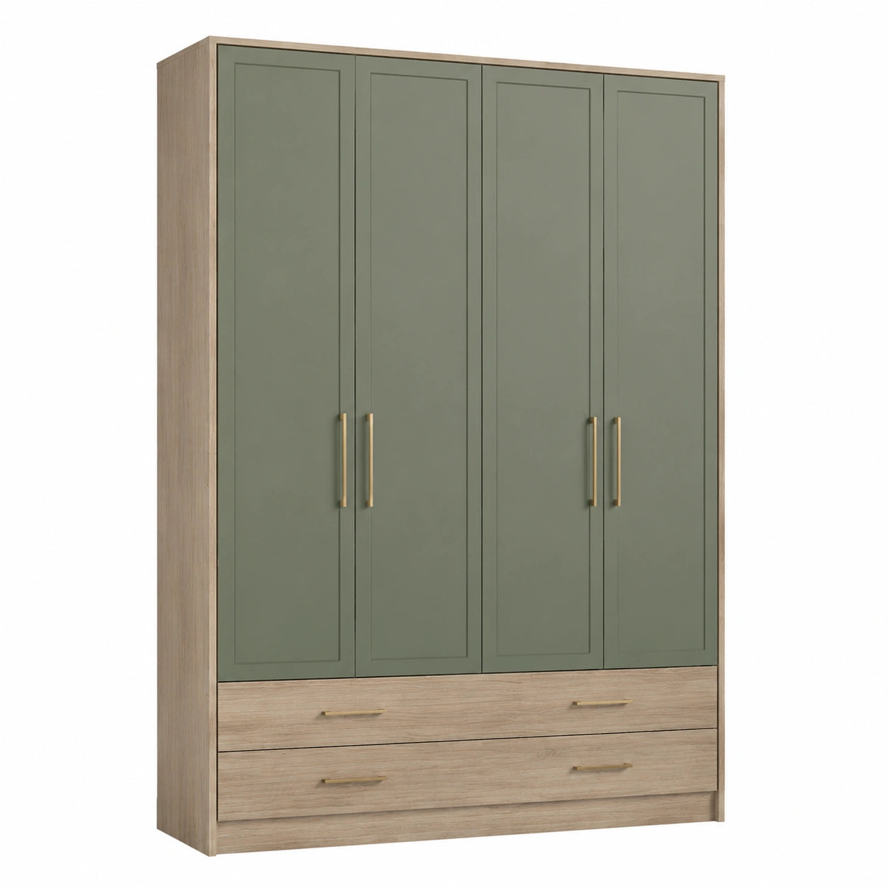 Kleiderschrank mit 4 Türen und 2 Schubladen aus Holz Grün/Beige