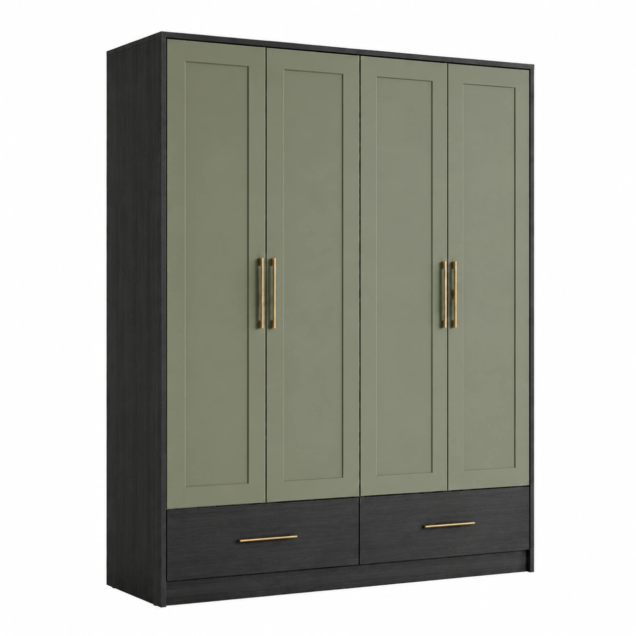 Holzkleiderschrank mit 4 Türen und 2 Schubladen in Grün/Schwarz