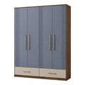 Holzkleiderschrank mit 4 Türen in Blau und Grau