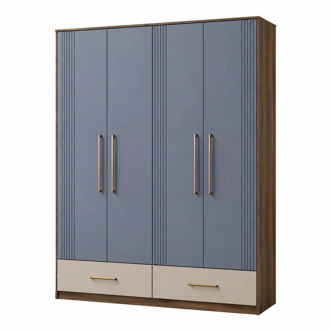 Holzkleiderschrank mit 4 Türen in Blau und Grau