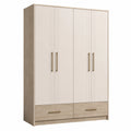 Kleiderschrank Holz Beige 4-türig mit Schubladen 200cm
